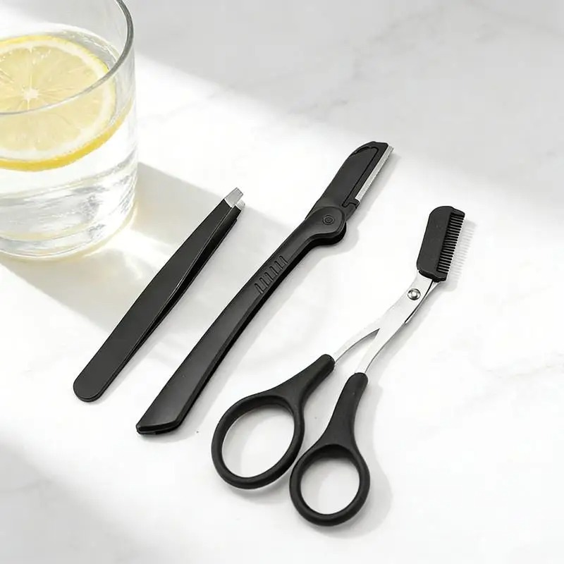 Men'S Grooming Eyebrow Shape - 女性と男性のための眉毛トリミングキット – ステンレス製のコーム、ハサミ、グルーミングツールセット、プロ仕様の眉毛整形必需品