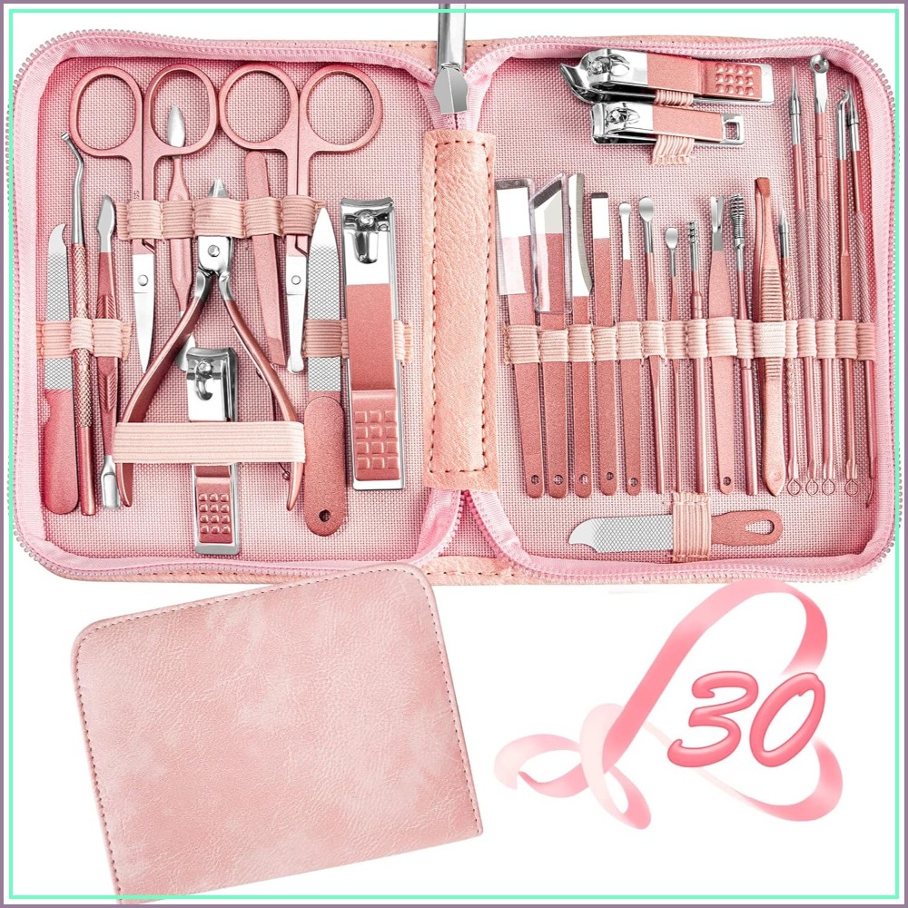 Men'S Grooming Images - 30 in 1 プロフェッショナルマニキュアセット - レザーケース付きの完全なネイルクリッパーキット、男性と女性向けの旅行に便利なグルーミングツール
