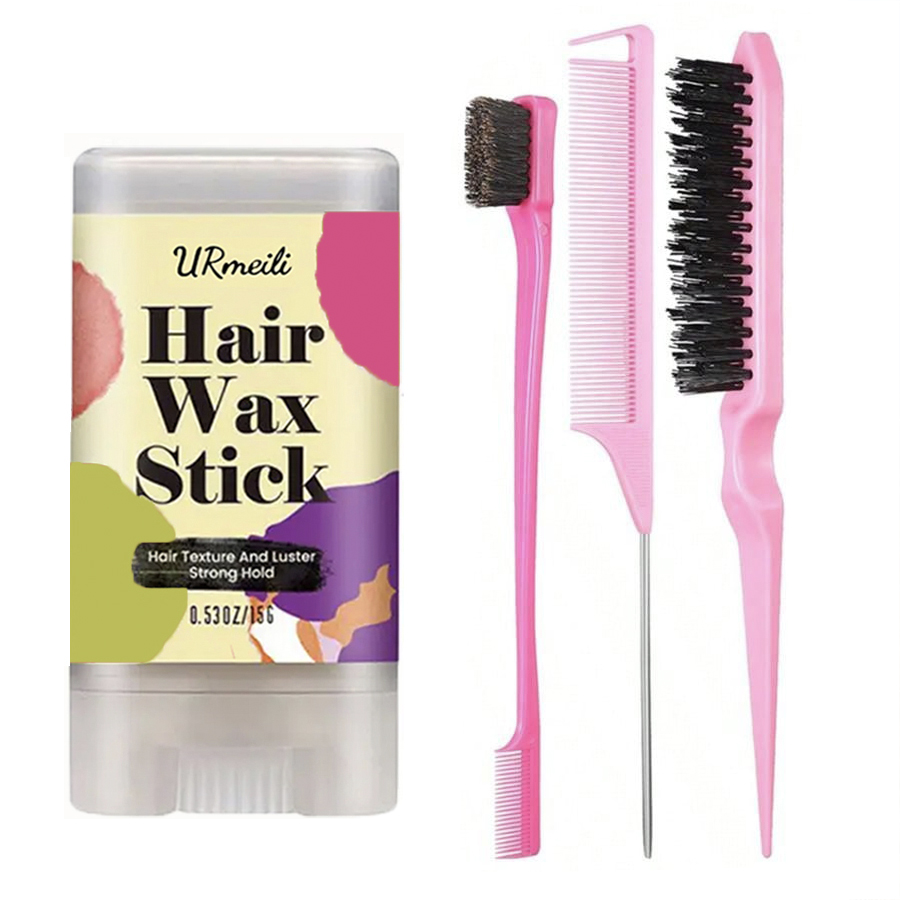 Hair Wax Stick - ヘアワックススティック、スリックバックヘアブラシセット付き、髪用長持ちヘアワックススティック、ヘアスタイリング用ティーシングブラシ