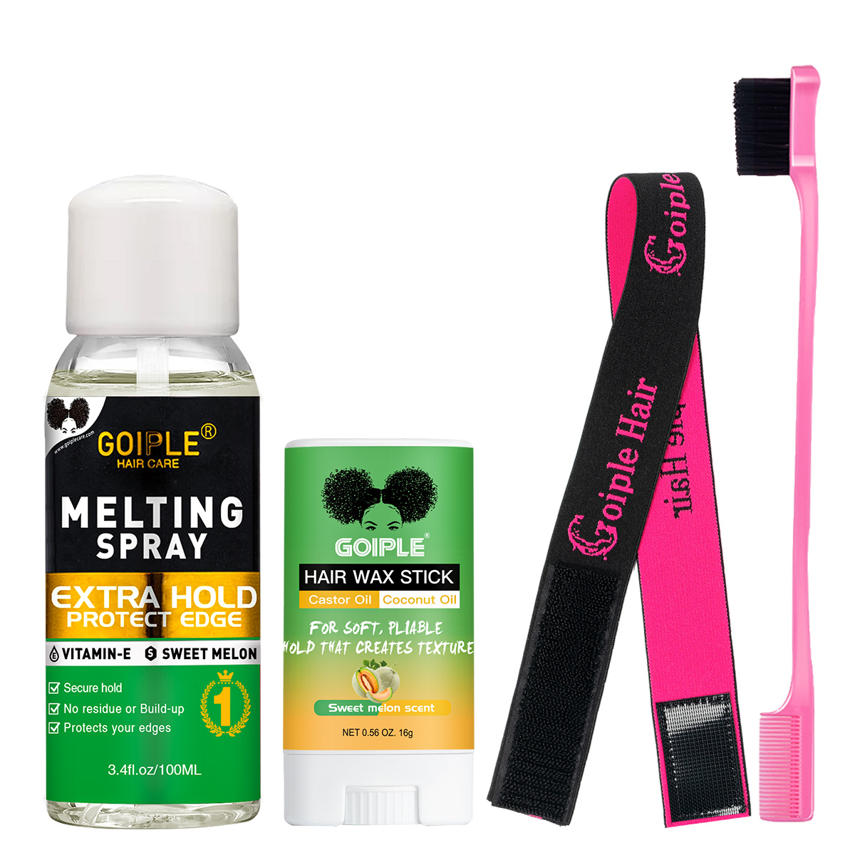 Hair Wax Stick - レースウィッグメルティングスプレー 速乾性ウィッグ接着剤 スタイリングワックススティック 飛び散り毛を滑らかにする スタイリングヘアブラシ 調節可能なヘッドバンド
