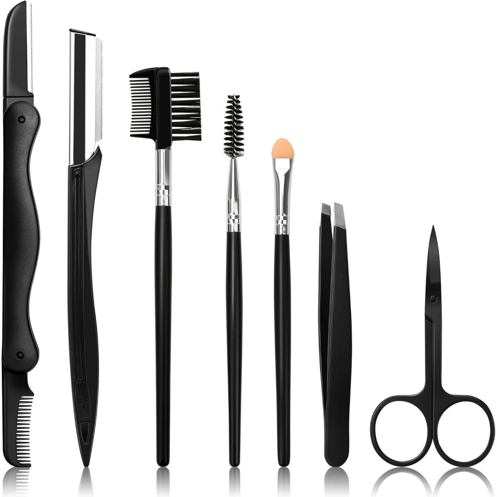 Men'S Grooming Eyebrow Shape - 眉毛剃刀トリマーセット 7 in 1キット（眉毛剃刀、ブラシ、ハサミ、ピンセット、プラスチックボックス付き）女性男性用 顔のグルーミング、まつげシェーピング、眉毛シェーピング用