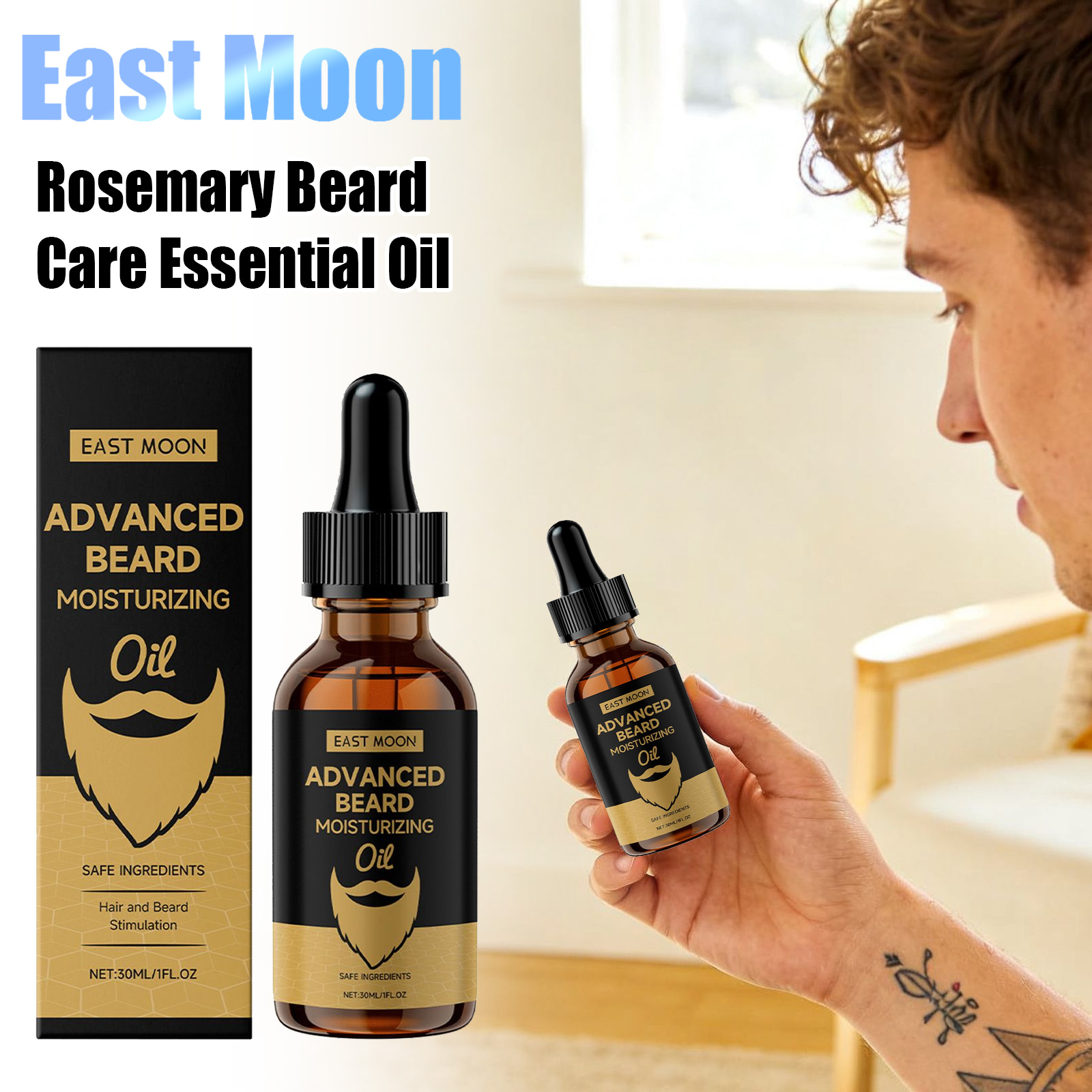 Beard Oil Growth - イーストムーン ローズマリーひげ軟化オイル 強化保湿 ドライケア スムージング効果持続 栄養補給