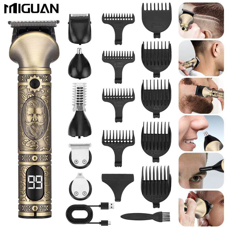 Mens Grooming Barber - 男性用バリカンと6-in-1髭トリマーセット、ヘアカット、フェード、髭、鼻毛、ボディグルーミング用トリマーバリカン