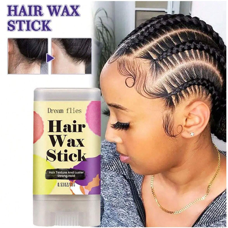 Hair Wax Stick - ポータブルヘアモールディングワックススティック、べたつかないヘアワックス、エッジカーリーヘア用エッジブラシ3個、15g