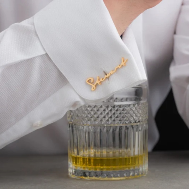 カスタムネームカフスボタン 18K金メッキステンレス鋼製 パ - Men'S Grooming For Wedding のレビューと価格